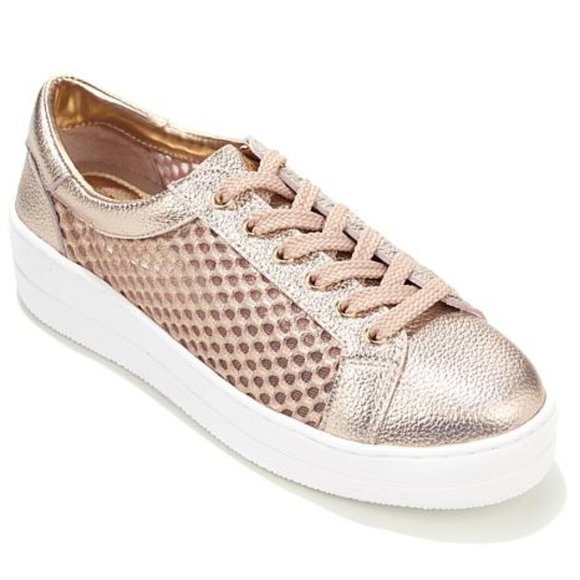 Women's Rose Gold Platform Sneakers - Picture 1 of 6